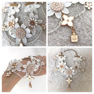 🤑SALE🤑 Lace, Enamel, Pearls & Chain Bracelet +Perfume & Flower Charms